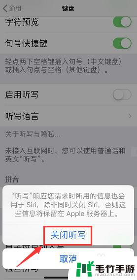 苹果手机语音打字怎么关闭